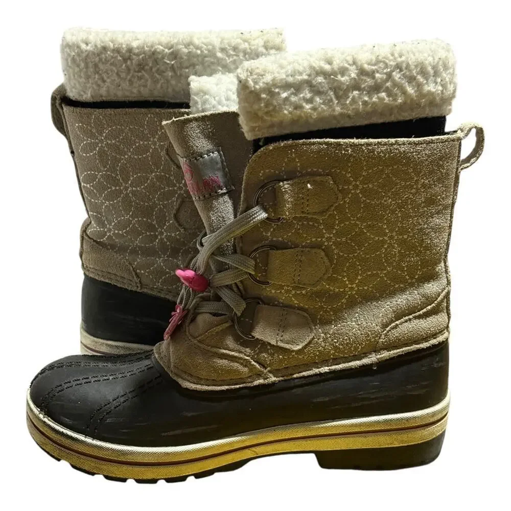 Magellan Kids Winter Snow Boots Size 3 Gray Black Pink Waterproof Insulated